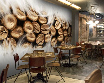 Kesilmiş Ağaç Desenli 3D Cafe Duvar Kağıdı