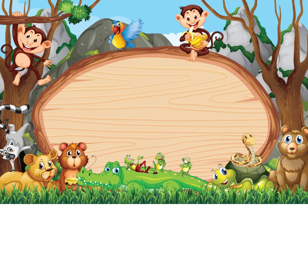 Kesilmiş Ağaçtan Okul Tahtası Hayvanlı Çocuk İçin Duvar Kağıdı