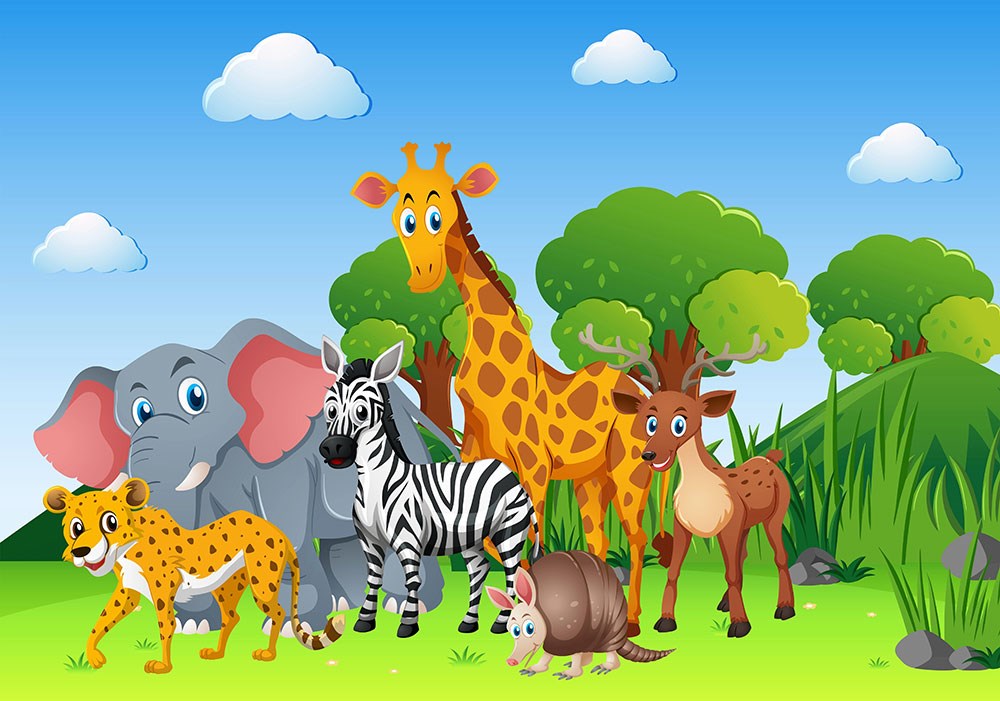 Zebra Kaplan Fil Hayvanlı Çocuk Odası Duvar Kağıdı