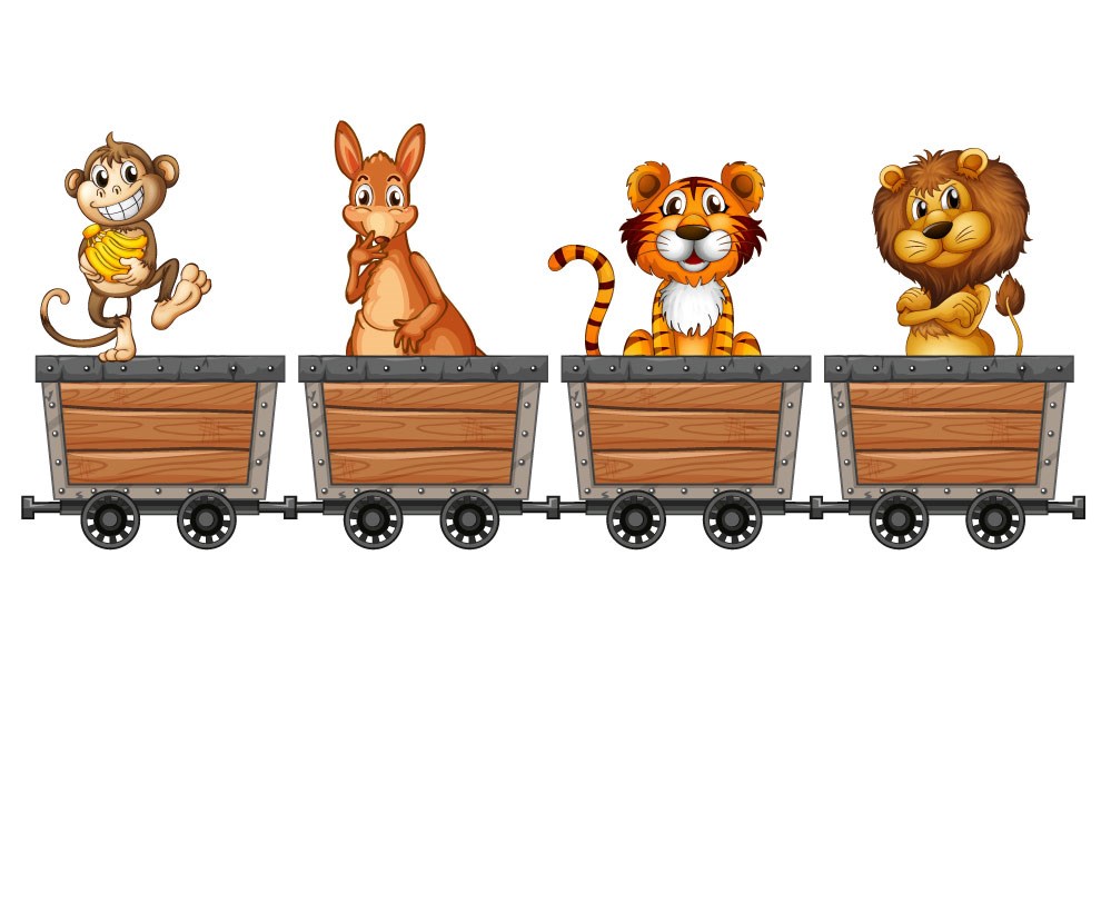 Tren Vagonlarında Sevimli Hayvan Animasyonları Çocuk Odası Duvar Kağıdı