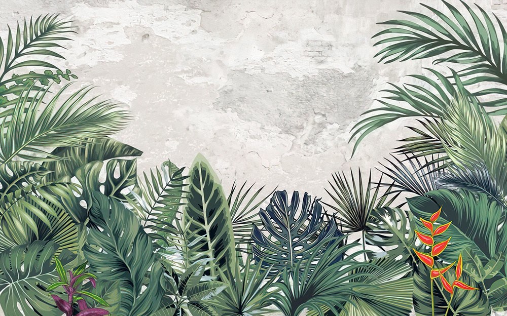 Yerden Yükselen Yapraklar Desenli 3D Duvar Kağıdı 
