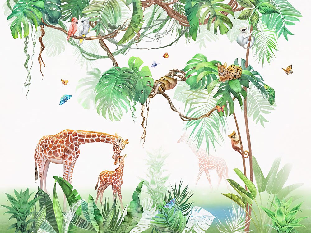 Zürafa Resimli Çocuk Odası Duvar Kağıdı 
