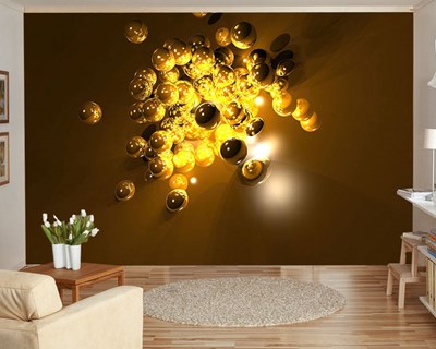 Işıklı Altın Topları Duvar Kağıdı 3D