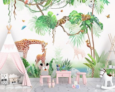 Zürafa Resimli Çocuk Odası Duvar Kağıdı 