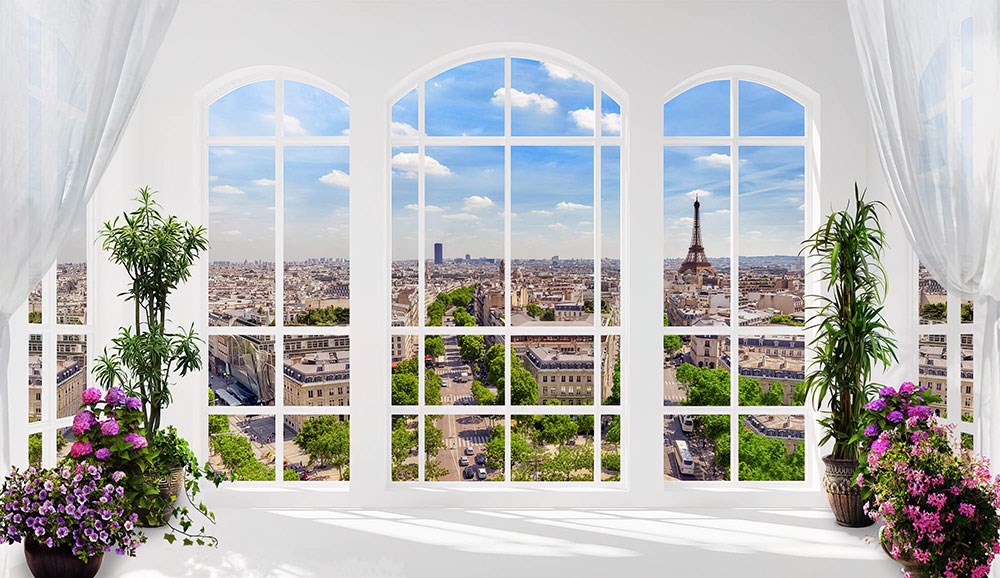 Pencereden Paris Manzaralı 3D Duvar Kağıdı