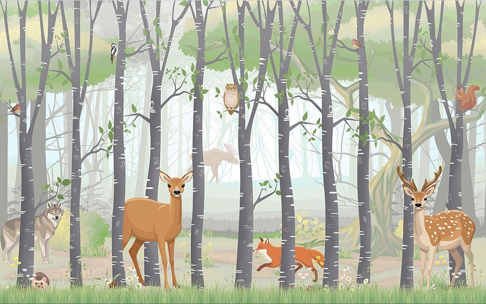 Ormanda Sevimli Ceylanlar Bebek Odası Duvar Kağıdı 3D