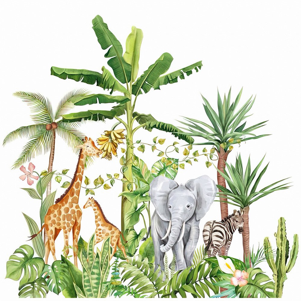Tropik Orman Fil Zürafa Çocuk Odası Duvar Kağıdı 