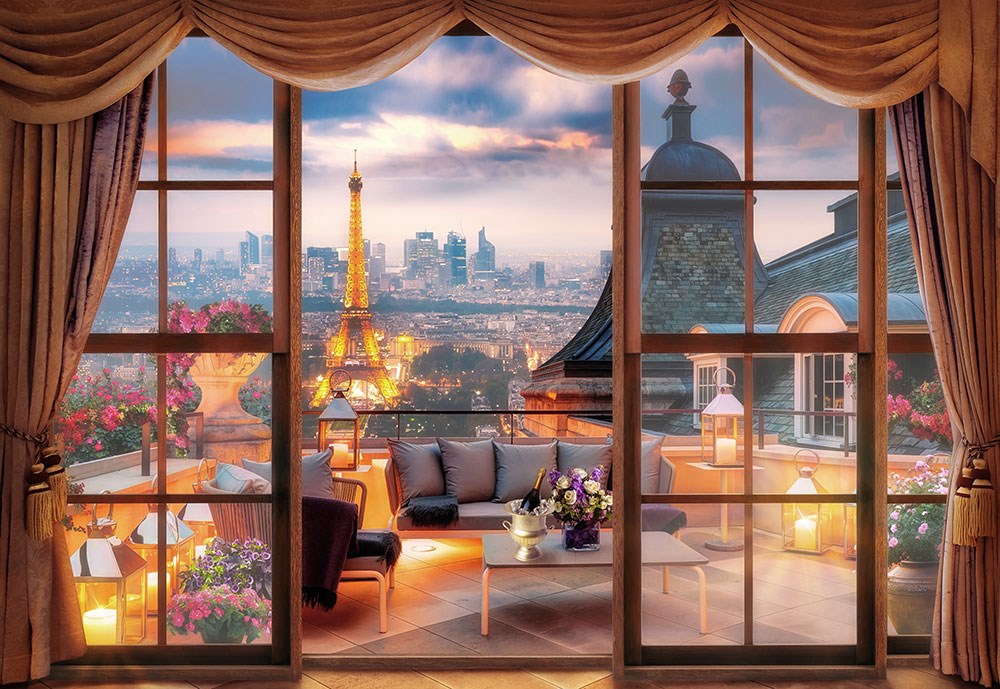 Pencereden Paris Şehri 3D Duvar Kağıdı 