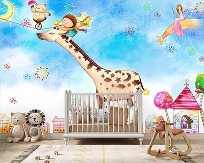 Zürafalı Bebek Odası Duvar Kağıdı 