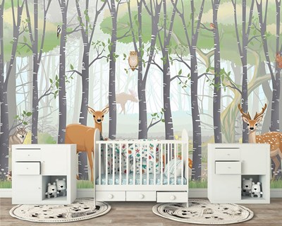 Ormanda Sevimli Ceylanlar Bebek Odası Duvar Kağıdı 3D
