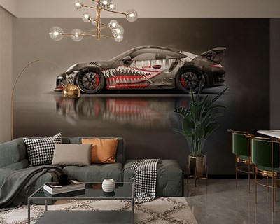 3D Siyah Gri Yarış Arabası Duvar Kağıdı 