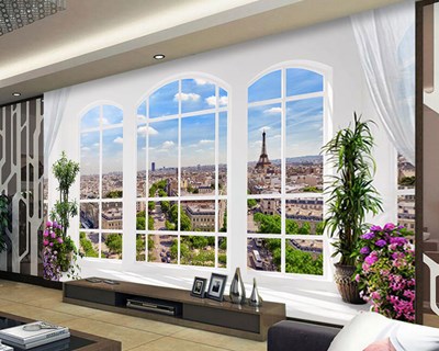 Pencereden Paris Manzaralı 3D Duvar Kağıdı