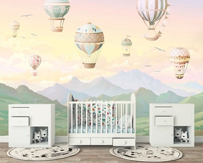Küçük Uçan Balonlar Bebek Odası Duvar Kağıdı 