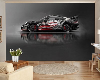 3D Siyah Gri Yarış Arabası Duvar Kağıdı 