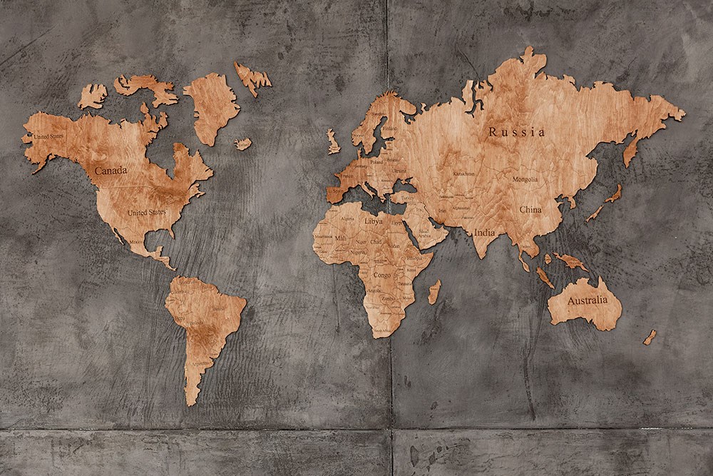 Ahşap Dünya Haritası Duvar Kağıdı 3D