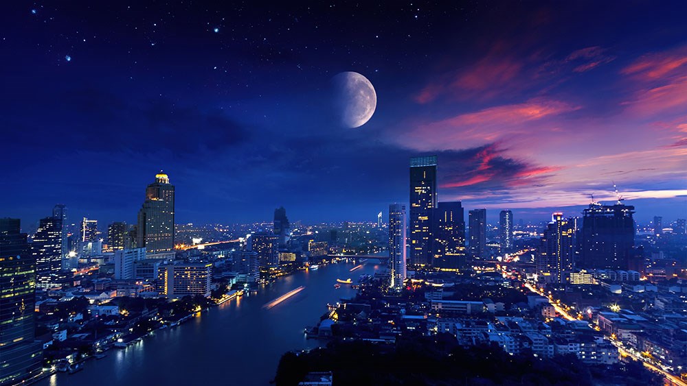 Gökdelenden Gece Şehir Manzarası 3D Duvar Kağıdı 