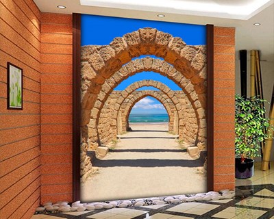Kumsala Uzanan Beton Sütunlar 3D Duvar Kağıdı Görseli