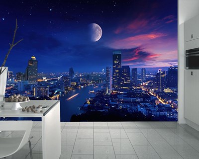 Gökdelenden Gece Şehir Manzarası 3D Duvar Kağıdı 