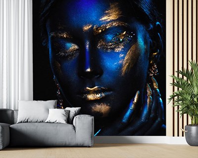Mavi Yüzlü Varak Boyalı Kız 3D Duvar Kağıdı