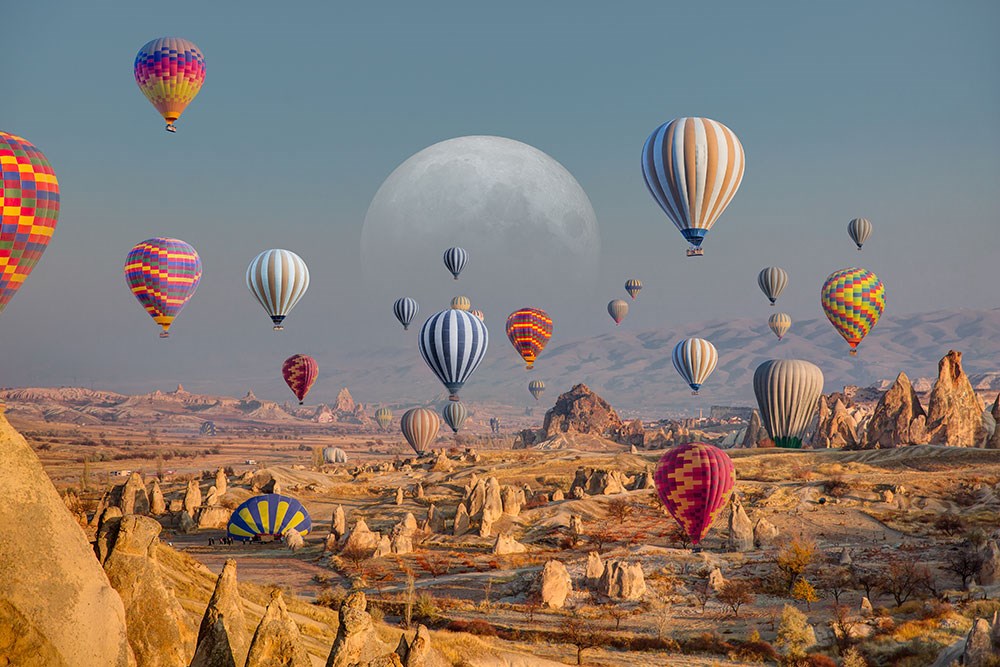 Kapadokya' da Uçan Balonlar 3D Duvar Kağıdı Görseli