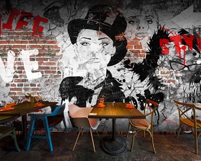 Cafe İçin Grafiti Tarz 3D Duvar Kağıdı Görseli