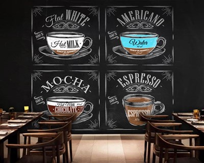 Kahve Fincanı Resimli Mocha Ekspresso Yazılı Cafe Duvar Kağıdı