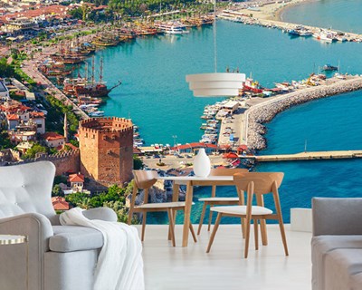 Antalya Kalesi ve Limanı Manzaralı 3D Duvar Kağıdı 