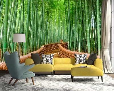 Bambu Ormanı Manzaralı 3 Boyutlu Duvar Kağıdı 