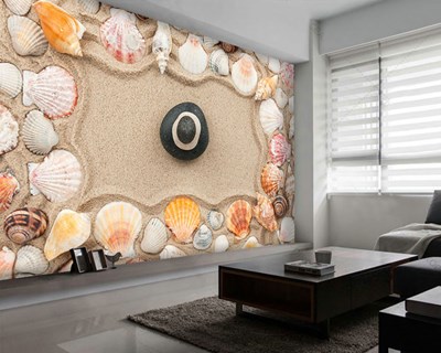 Kumsalda Deniz Kabukları ve Deniz Taşları 3D Duvar Kağıdı 