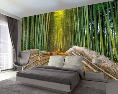 Bambu Ağaçlar Arasında Güneşin Doğuşu 3 Boyutlu Duvar Kağıdı 
