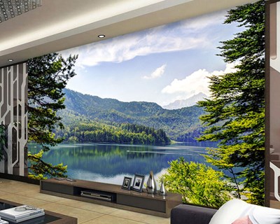Muhteşem Göl ve Dağ Manzarası 3D Duvar Kağıdı Görseli