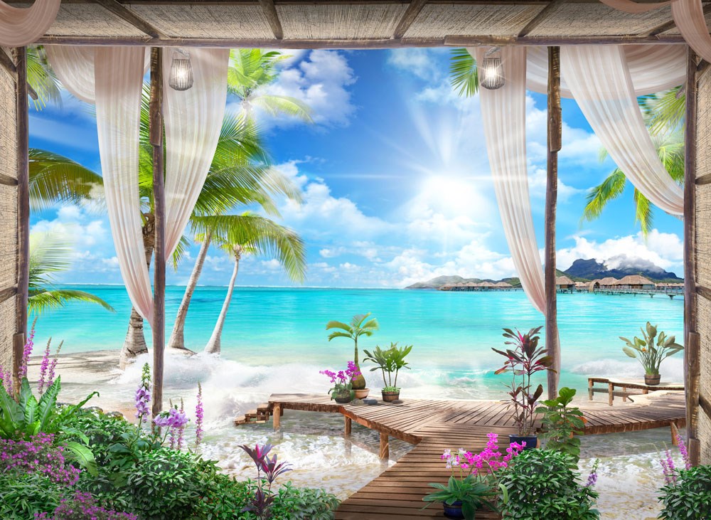 Turistik Plaj ve Deniz Manzaralı 3D Duvar Kağıdı Örnekleri