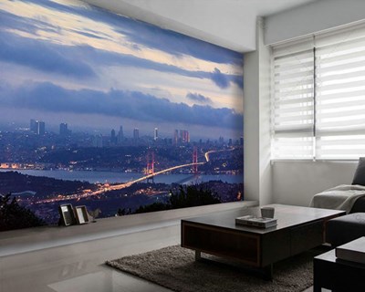 Gece Sis İstanbul Boğaz Köprüsü Manzarası 3D Duvar Kağıdı 