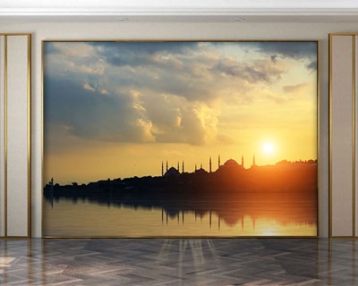 Cami Manzarasında Gün Batımı 3D Duvar Kağıdı Görseli