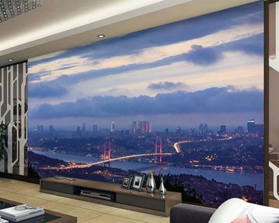 Gece Sis İstanbul Boğaz Köprüsü Manzarası 3D Duvar Kağıdı 