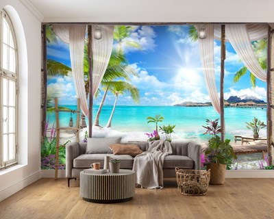Turistik Plaj ve Deniz Manzaralı 3D Duvar Kağıdı Örnekleri