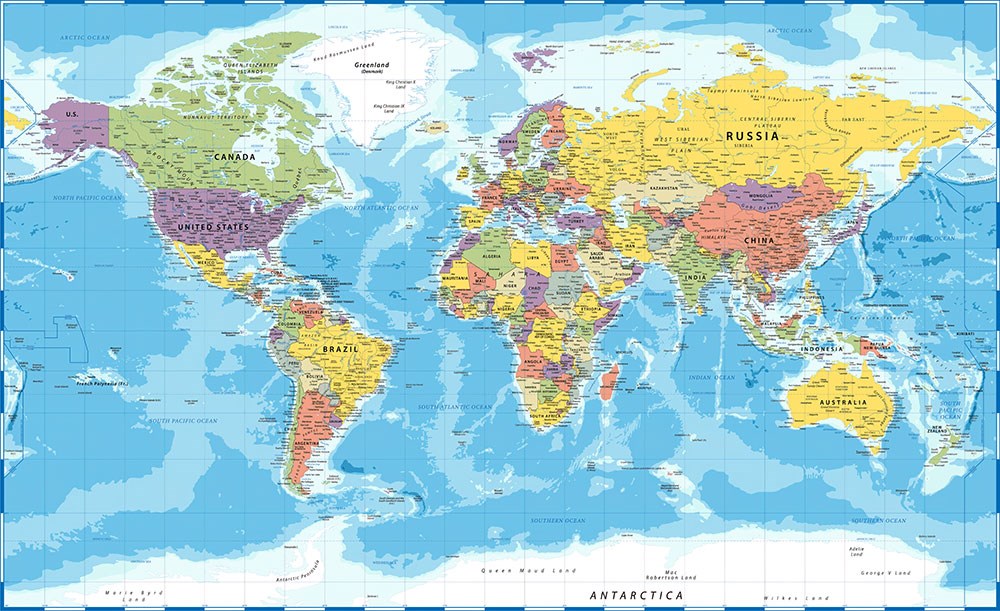 Detaylı Renkli Dünya Haritası 3D Duvar Kağıdı 
