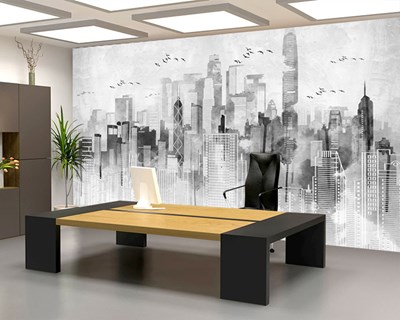 Siyah Beyaz Çizim Binalar Emlak Ofisi Duvar Kağıdı Görseli 3D 