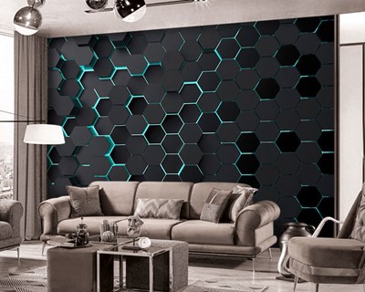 3D Altıgen Neon Bilişim Sektörü Duvar Kağıdı 