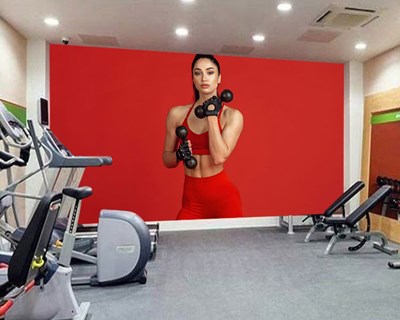 Kırmızı Atletli Damble Çalışan Kadın Spor Salonu Duvar Kağıdı 3D