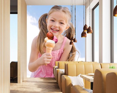 3D Mutlu Dondurma Yiyen Çocuk Duvar Kağıdı 