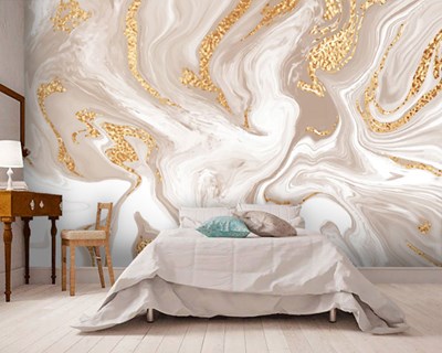 Krem Rengi ve Altın Tonlarda Doğal Taş Duvar Kağıdı 3D