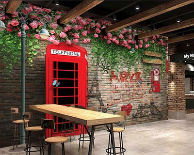Londra Kırmızı Telefon Kulübesi Resimli 3 Boyutlu Duvar Kağıdı