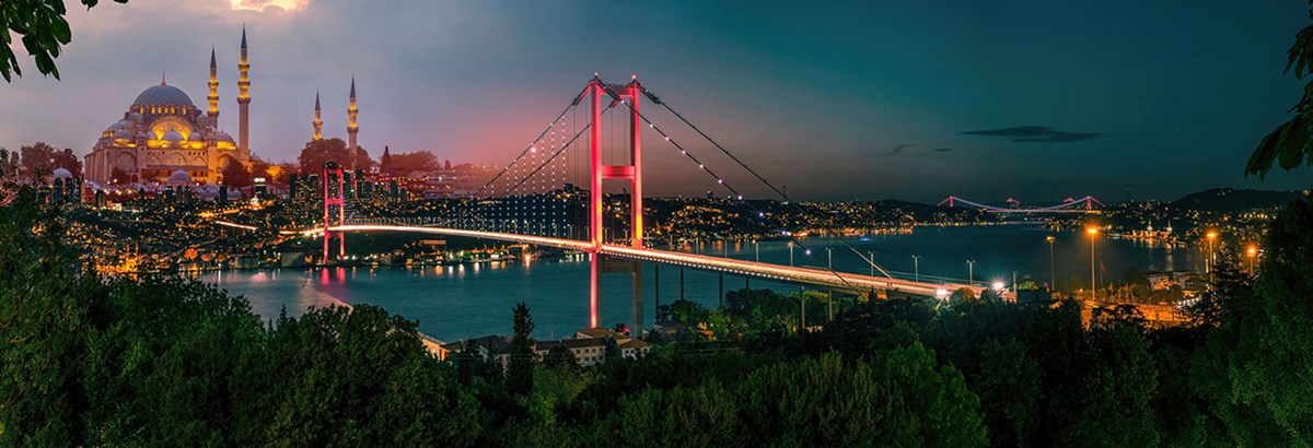 Boğazdan Sultan Ahmet Cami İstanbul Gece Manzarası 3D Duvar Kağıdı