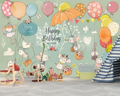 Happy Birthday Yazılı Süslü Balonlu Çocuk ve Bebek İçin Duvar Posteri