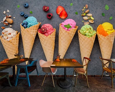 Külahta Sıralanmış Meyveli Dondurmalar Resimli 3D Duvar Kağıdı