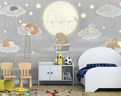 Işıklı Bulutlar Çocuk Hayali Yavru Hayvanlar Yumuşak Tatlı Renkler Bebek Çocuk Odası Duvar Kağıdı