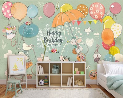 Happy Birthday Yazılı Süslü Balonlu Çocuk ve Bebek İçin Duvar Posteri