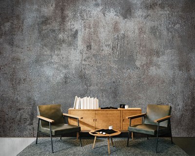 Antrasit-Kahverengi Beton Görünümlü 3D Duvar Kağıdı Oturma Salonu