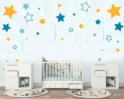 Mavi yıldızlar Bebek Odası Duvar Kağıdı Modeli